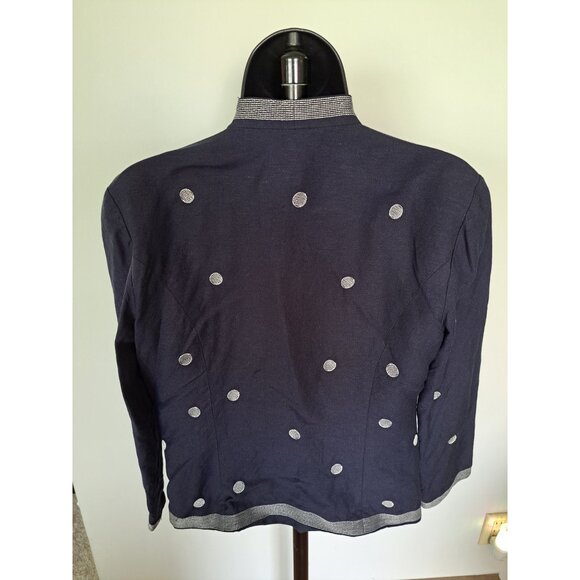 Coldwater Creek Linen Blend Navy Blue Polka Dot Womens Open Blazer Jacket P6 - Picture 4 of 7